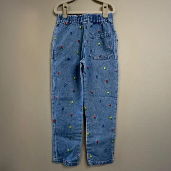 MINI BODEN Flower Jeans Girls 7-8 Embroidered Denim Blue Jean Pull On - Picture 2 of 8
